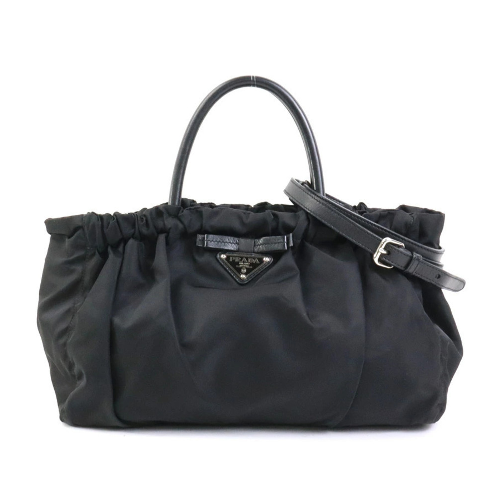Prada Tessuto Bow Satchel black gathered enamel triangle